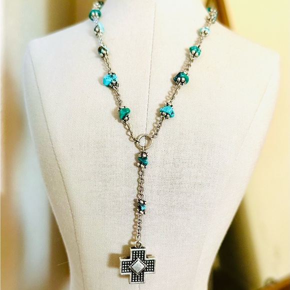 Vintage NAPIER Turquoise Cross Necklace - Picture 6 of 10